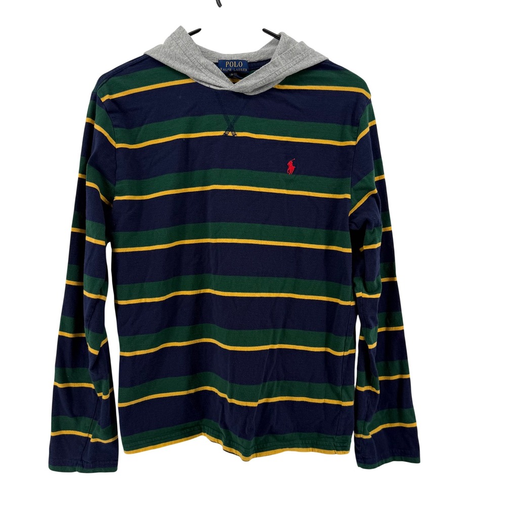 Polo Ralph Lauren Striped Hoodie Long Sleeve Polo Shirt Red‎ Pony Logo Youth XL